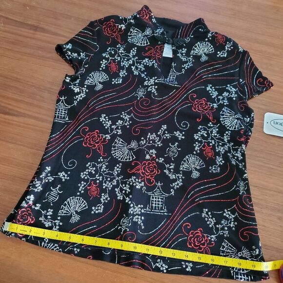 Sparkle black sliver red Cheongsam strettch top large - Picture 10 of 12